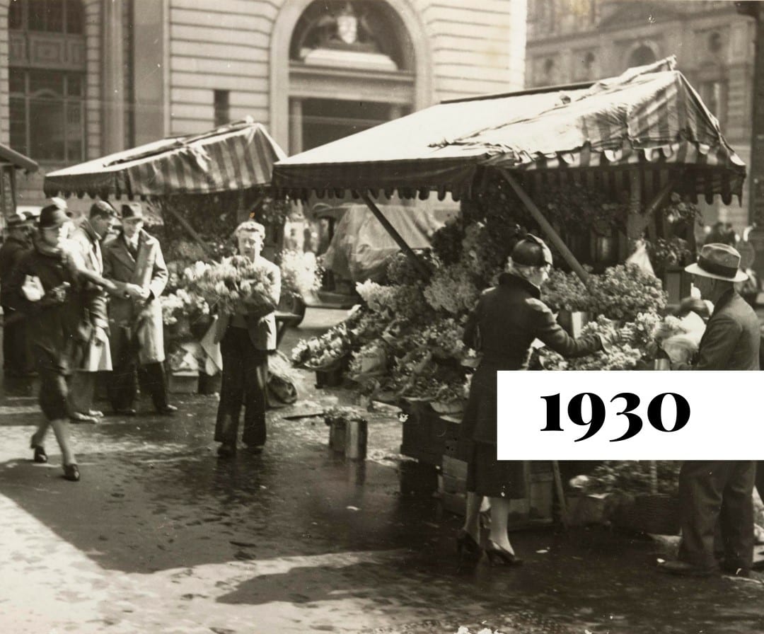 Tony selling flowers in Martin Place, 1930